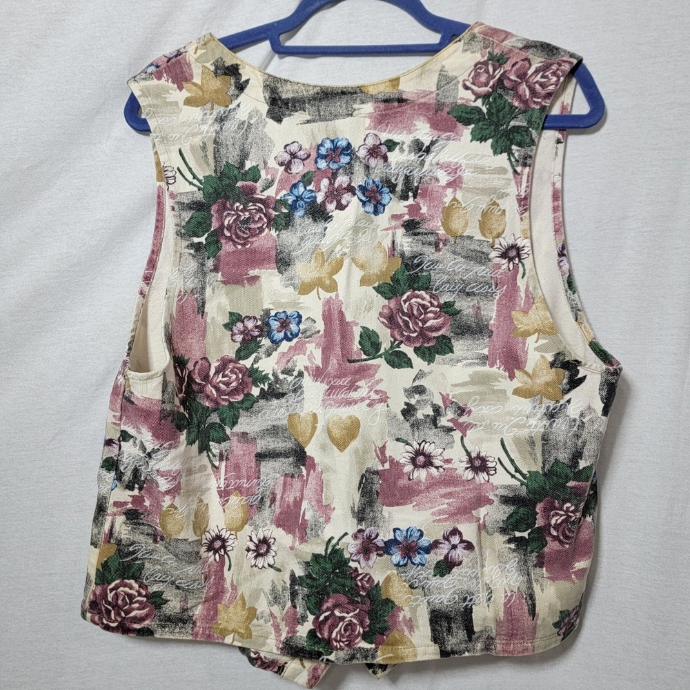 Vtg 90s STAMPEDE Women's Floral Denim Vest Button Front USA- Large Cottagecore - Picture 6 of 6